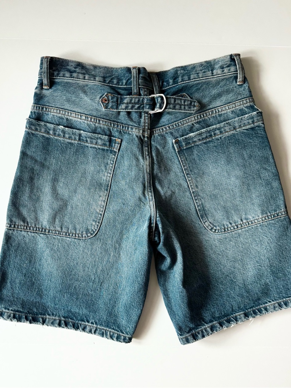 Zara Bermuda Mid-Rise Denim Jorts, Cinch Waist Buckle, Medium Wash, Women’s 6